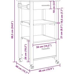 vidaXL Carro de Cocina MONZA 48 x 40 x 88,5 cm Negro