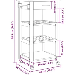 vidaXL Carro de Cocina MONZA 48 x 40 x 88,5 cm Negro Online
