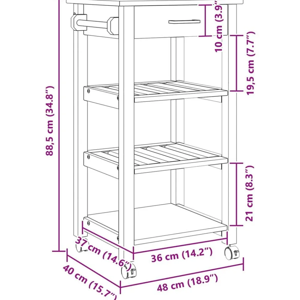 vidaXL Carro de Cocina MONZA 48 x 40 x 88,5 cm Negro Online