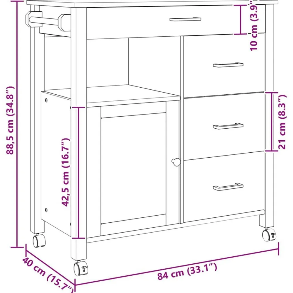 vidaXL Carros E Islas-Carro de Cocina MONZA 84 x 40 x 88,5 cm