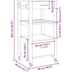vidaXL Carro de Cocina MONZA 48 x 40 x 88,5 cm Negro Online