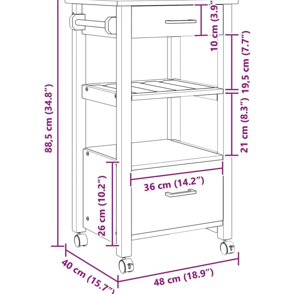 vidaXL Carro de Cocina MONZA 48 x 40 x 88,5 cm Negro Online