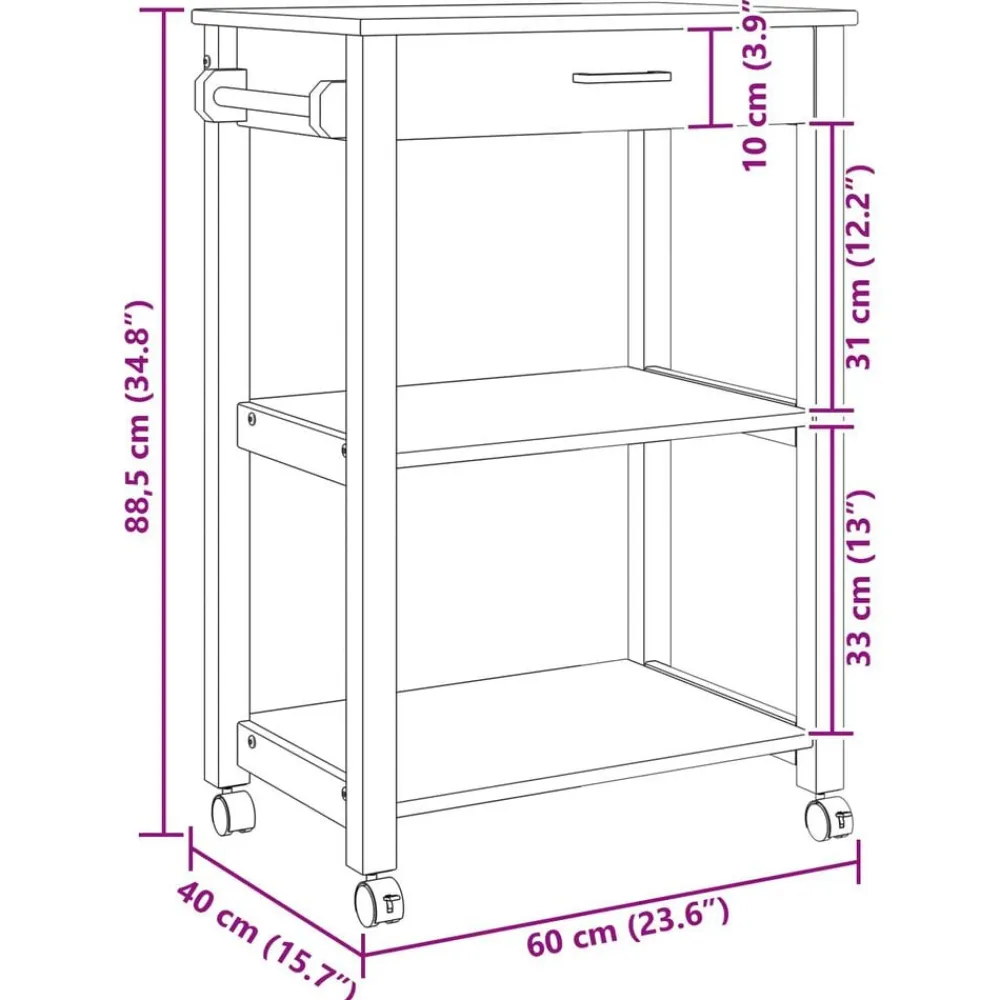 vidaXL Carro de Cocina MONZA 60 x 40 x 88,5 cm Negro Best