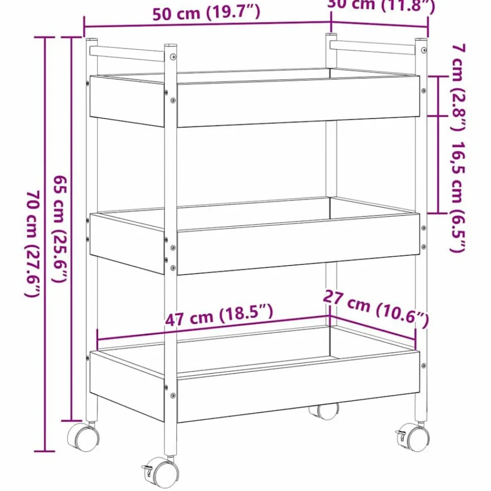 vidaXL Carro de Cocina 50 x 30 x 70 cm Roble negro Sale