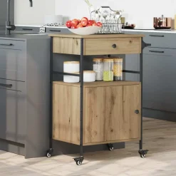 vidaXL Carros E Islas-Carro de Cocina Roble artesanal 56 x 43 x 89,5 cm