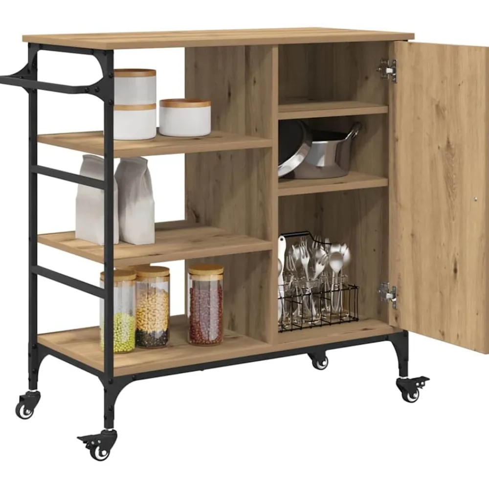 vidaXL Carro de Cocina Roble artesanal 87.5 x 39 x 84.5 cm Roble artisan Sale