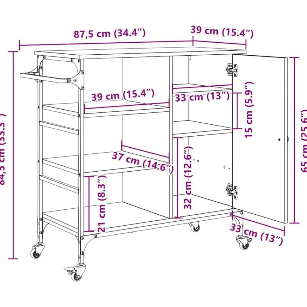 vidaXL Carros E Islas-Carro de Cocina 87.5 x 39 x 84.5 cm