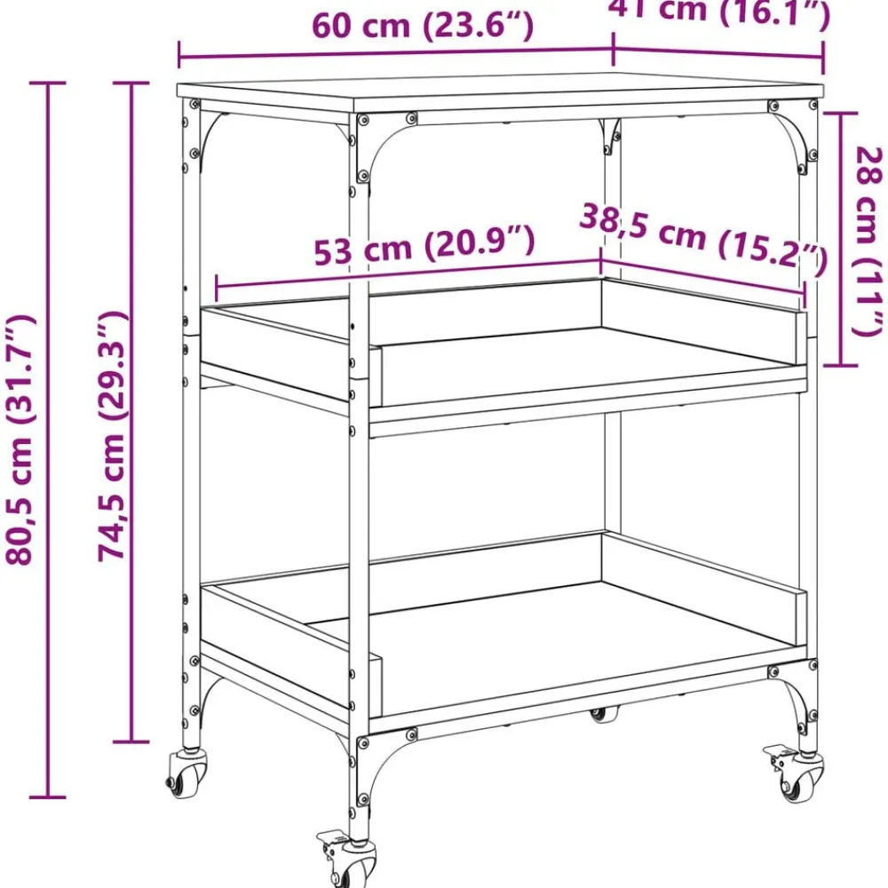vidaXL Carros E Islas-Carro de Cocina 60 x 41 x 80.5 cm