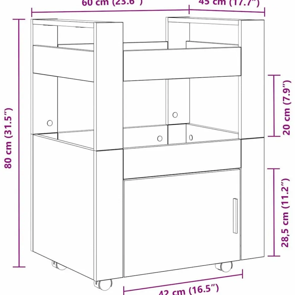 vidaXL Carro de Cocina 60 x 45 x 80 cm Roble artisan Discount