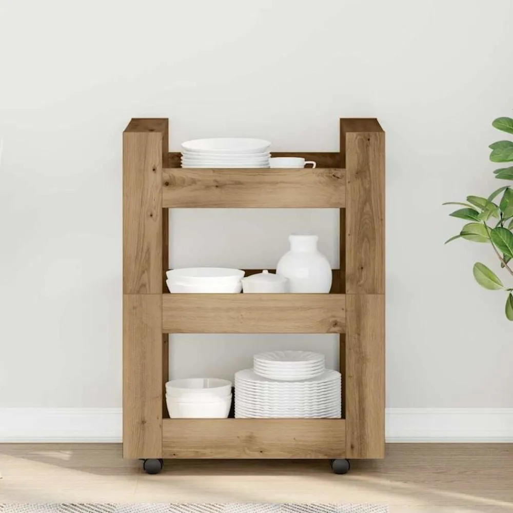 vidaXL Carros E Islas-Carro de Cocina Roble artesanal 60 x 45 x 80 cm