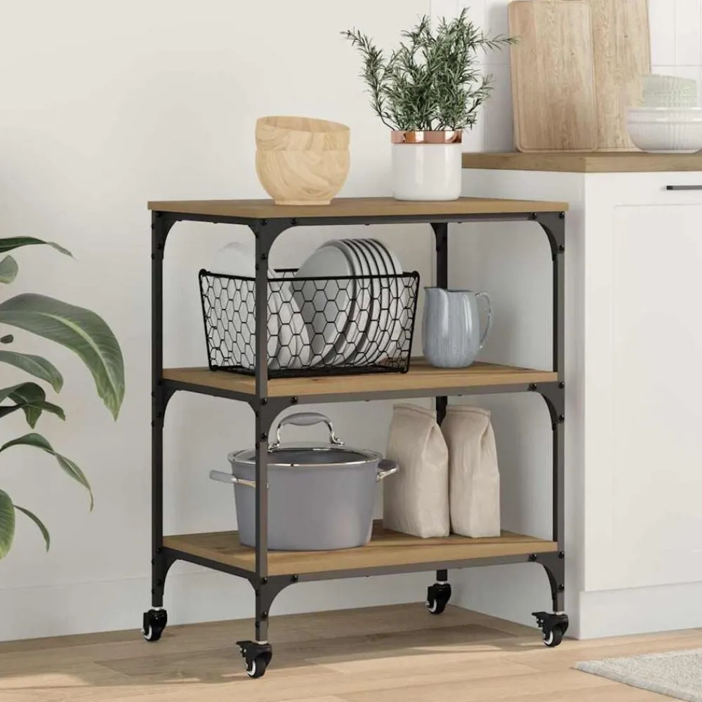 vidaXL Carro de Cocina Roble artesanal 60 x 41 x 76 cm Roble artisan Hot