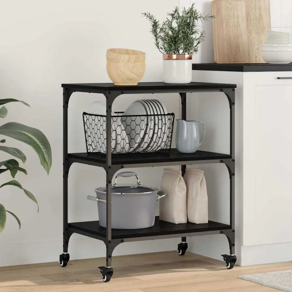 vidaXL Carro de Cocina 60 x 41 x 76 cm Roble negro Best