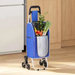 vidaXL Carro de compras 39.5 x 33 x 93 cm Tela Oxford Azul Clearance