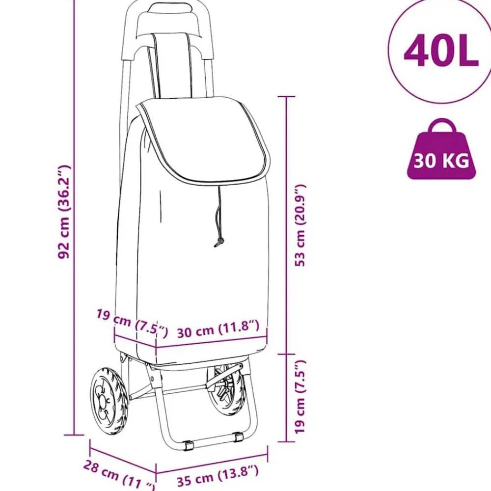 vidaXL Carro de compras 35 x 28 x 92 cm Tela Oxford Gris New