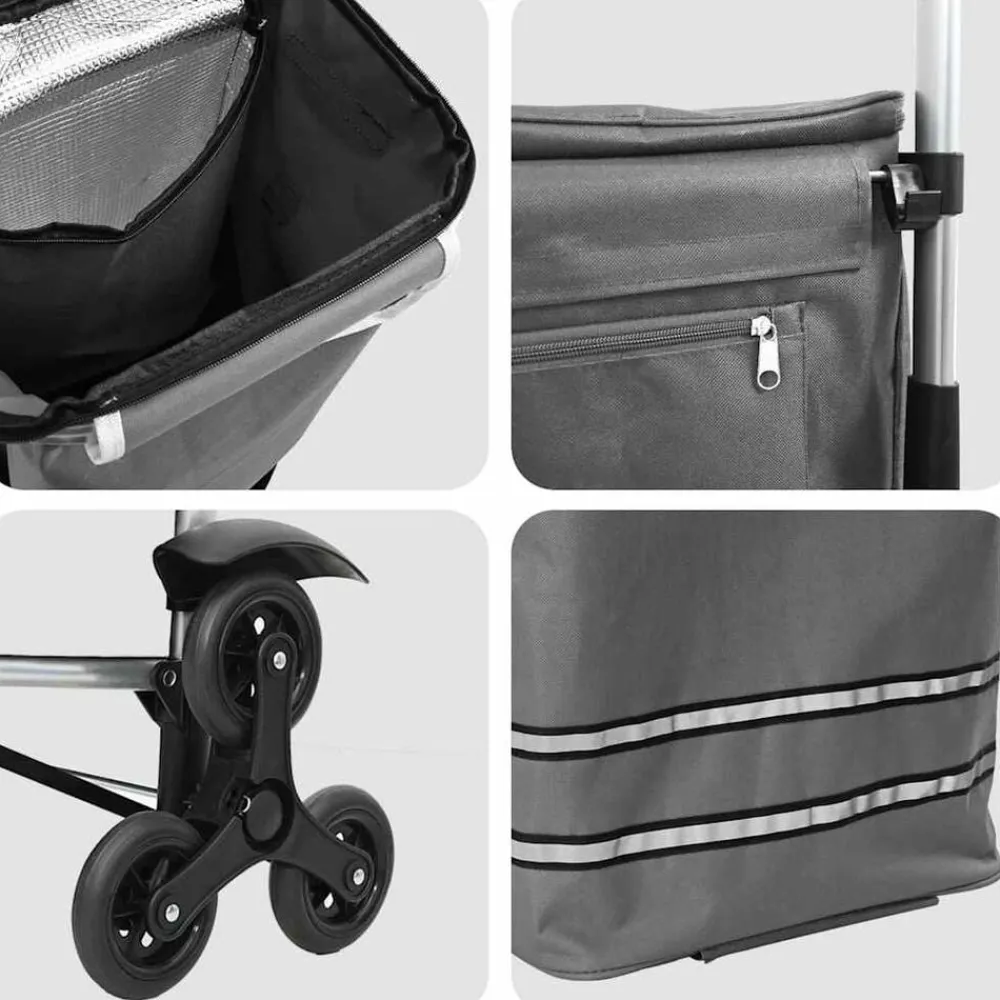 vidaXL Carro de compras 47 x 39 x 100,5 cm Tela Oxford Gris Hot