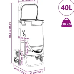 vidaXL Carro de compras 47 x 39 x 100,5 cm Tela Oxford Gris Hot