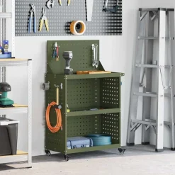 vidaXL Carro de herramientas con estante 65 x 35 x 111 cm Verde oliva Clearance