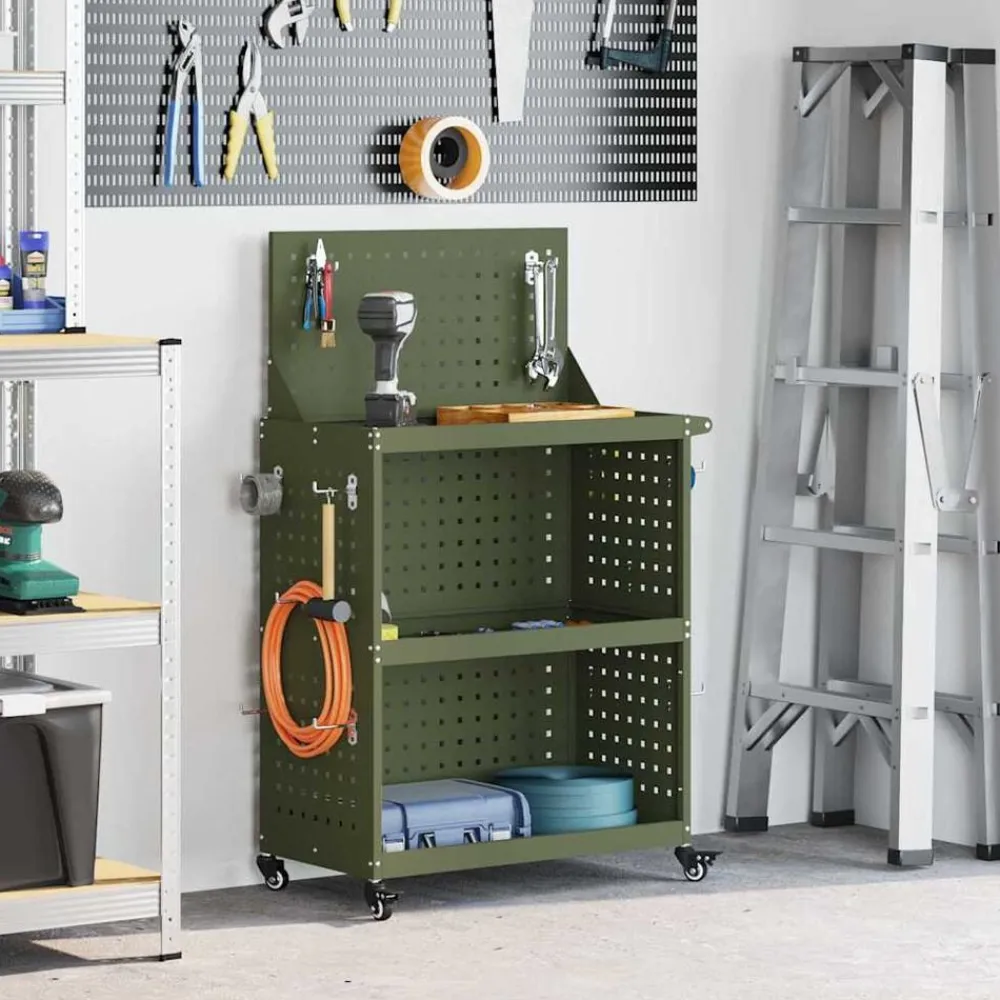 vidaXL Carro de herramientas con estante 65 x 35 x 111 cm Verde oliva Clearance