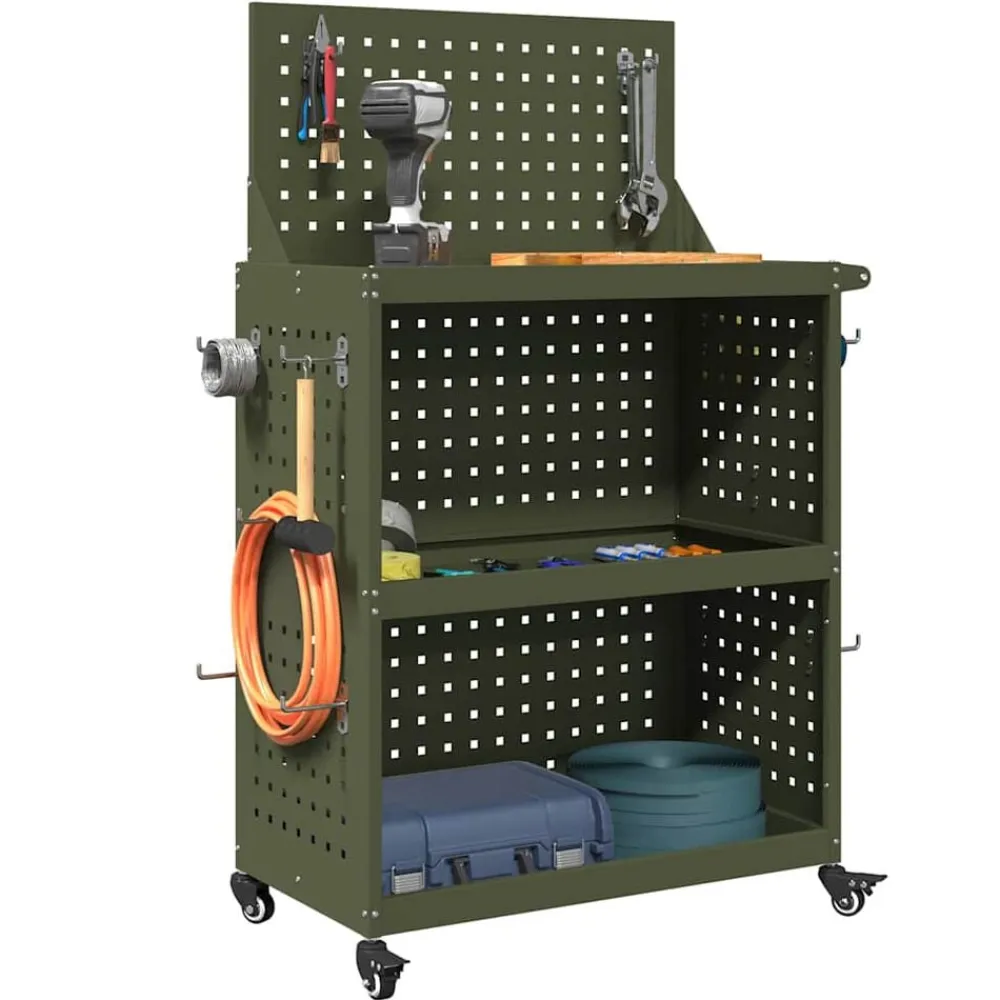 vidaXL Carro de herramientas con estante 65 x 35 x 111 cm Verde oliva Clearance
