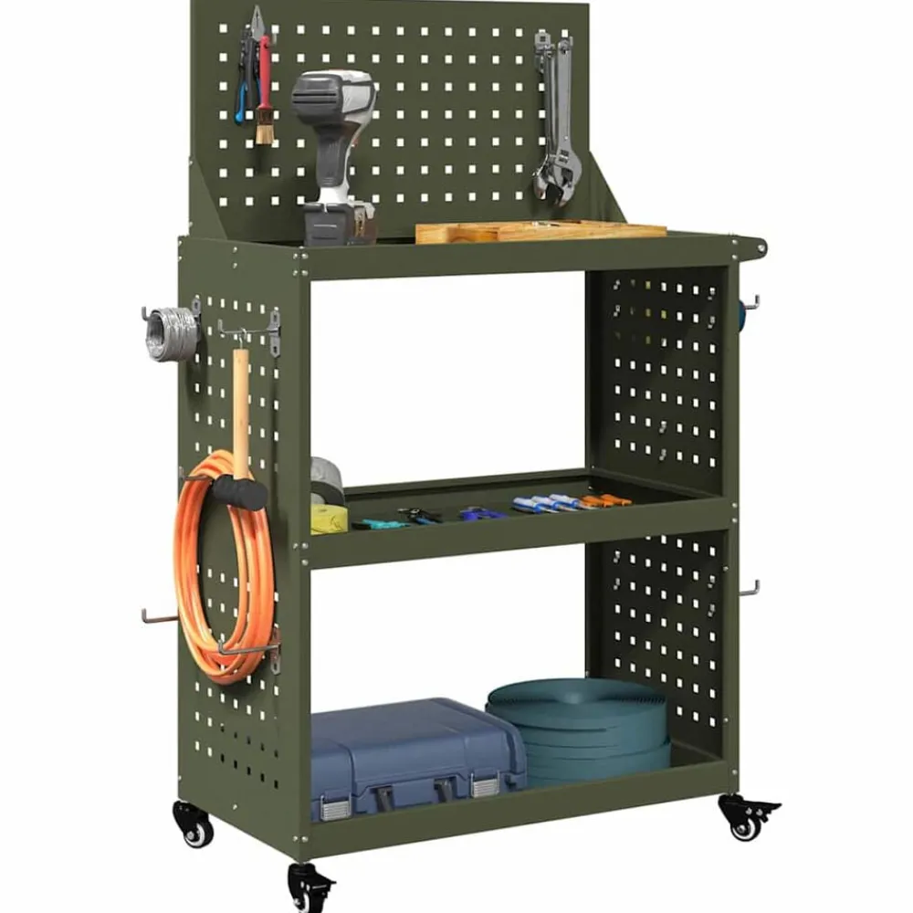 vidaXL Accesorios De Bricolaje-Carro de herramientas con estante 65 x 35 x 111 cm