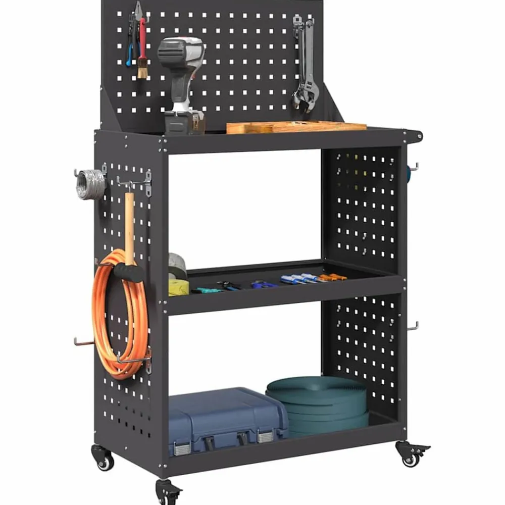 vidaXL Accesorios De Bricolaje-Carro de herramientas con estante 65 x 35 x 111 cm