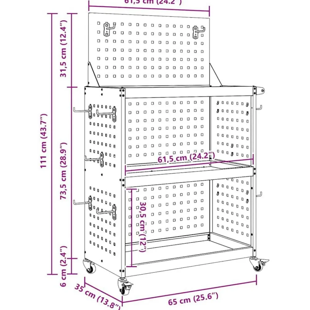 vidaXL Accesorios De Bricolaje-Carro de herramientas con estante 65 x 35 x 111 cm