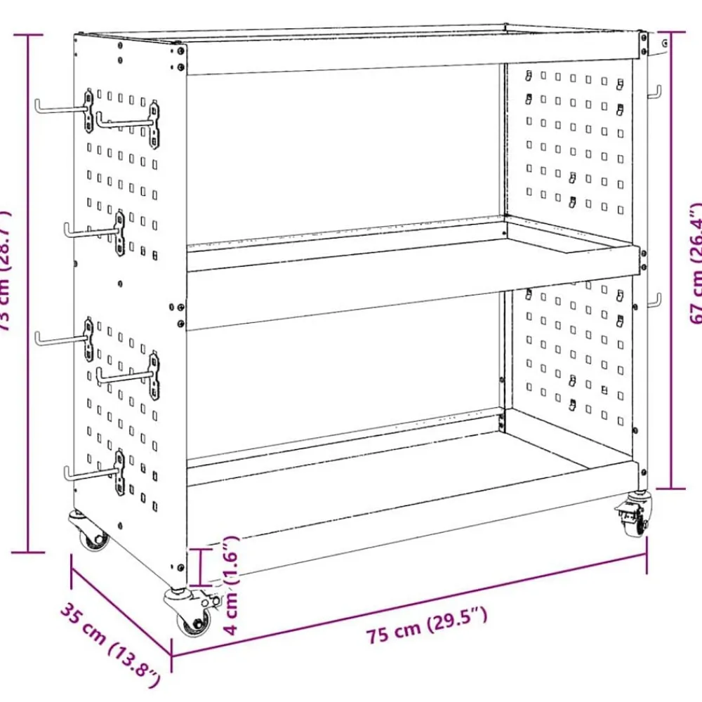 vidaXL Carro de herramientas con estante 75 x 35 x 73 cm Negro New
