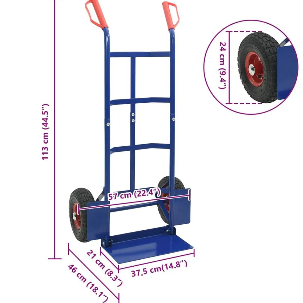 vidaXL Carro de mano extensible y Rojo 57 x 46 x 113 cm Acero Azul Online