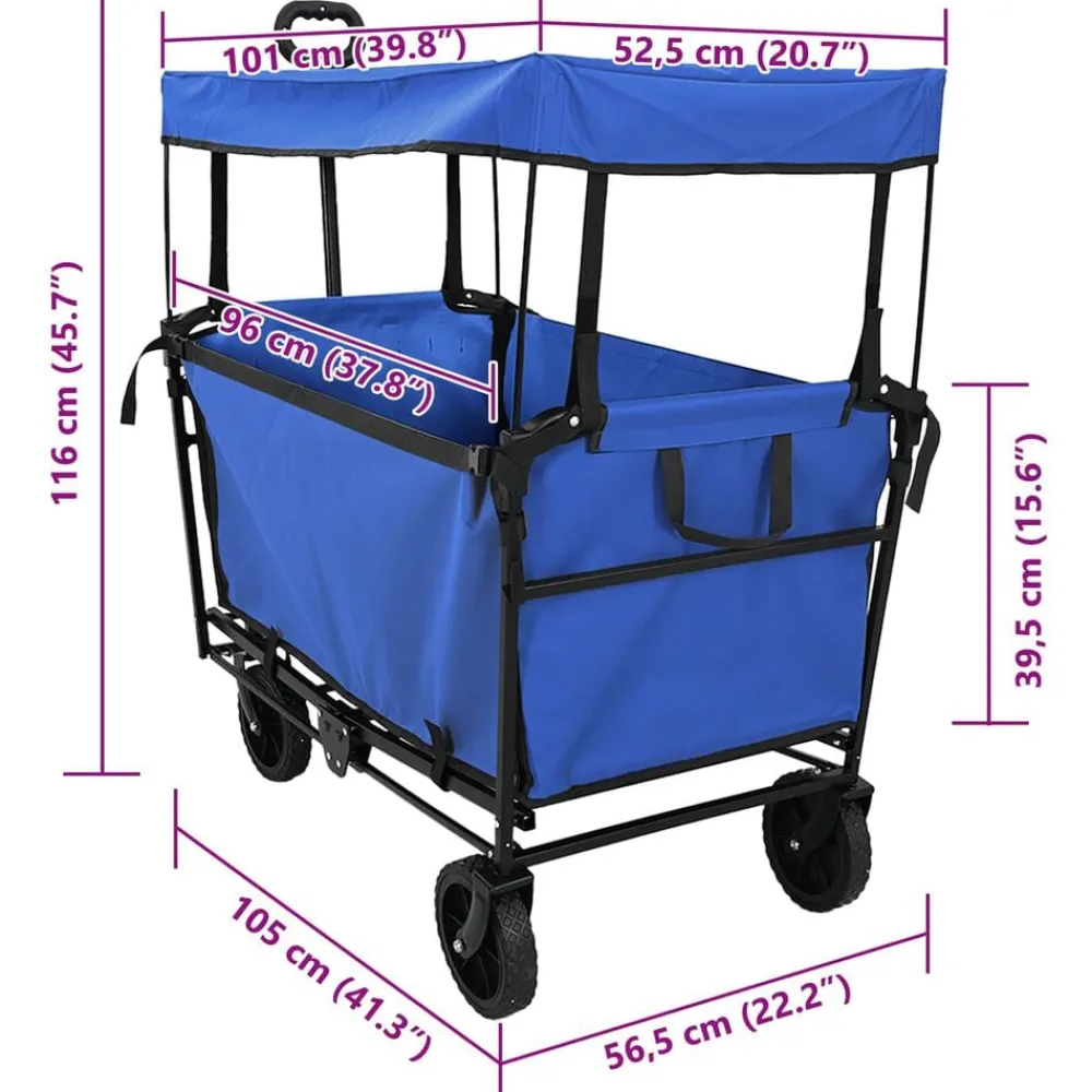 vidaXL Herramientas-Carro de Mano Plegable Negro 105 x 56.5 x 116 cm Tela Oxford