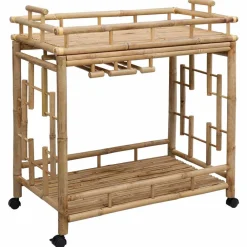 vidaXL Carros E Islas-Carro de Vino con Ruedas Natural 85 x 50 x 93 cm Bambú