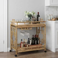 vidaXL Carros E Islas-Carro de Vino con Ruedas Natural 85 x 50 x 93 cm Bambú