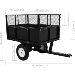 vidaXL Jardín-Carro remolque inclinable de cortacésped carga de 300 kg