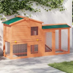 vidaXL Casa de animales grande jaula conejera de madera Marr&oacute;n y verde New