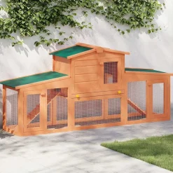 vidaXL Casa de animales pequeños jaula conejera con tejados madera Marr&oacute;n y verde New