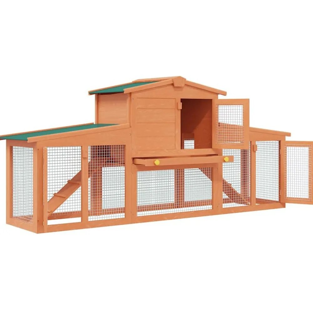 vidaXL Casa de animales pequeños jaula conejera con tejados madera Marrón y verde New