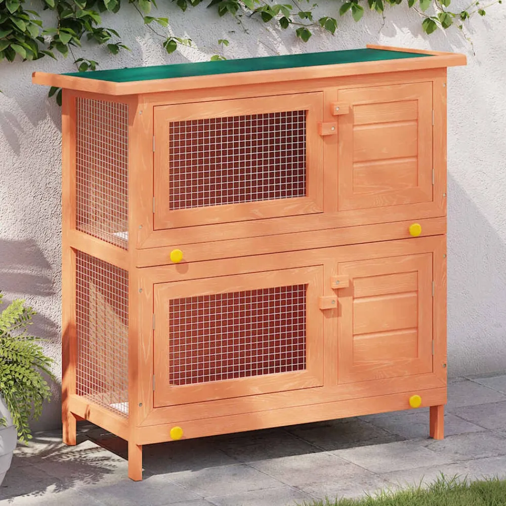 vidaXL Casa de animales pequeños jaula conejera 4 puertas madera Latón Sale