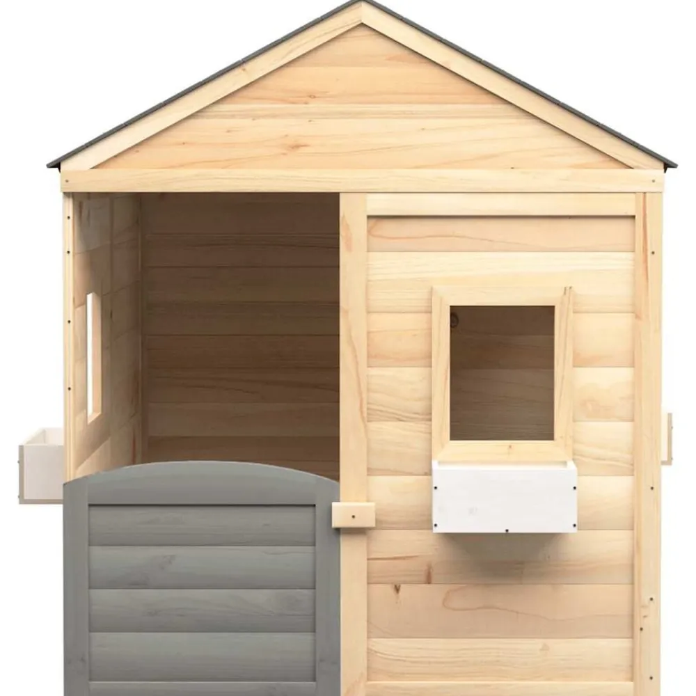 vidaXL Estructuras Para Juegos Al Aire Libre-Casa de juegos con puerta con cierre y macetas madera abeto