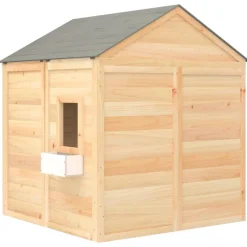 vidaXL Estructuras Para Juegos Al Aire Libre-Casa de juegos con puerta con cierre y macetas madera abeto