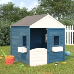 vidaXL Estructuras Para Juegos Al Aire Libre-Casa de juegos con puerta con cierre y macetas madera abeto