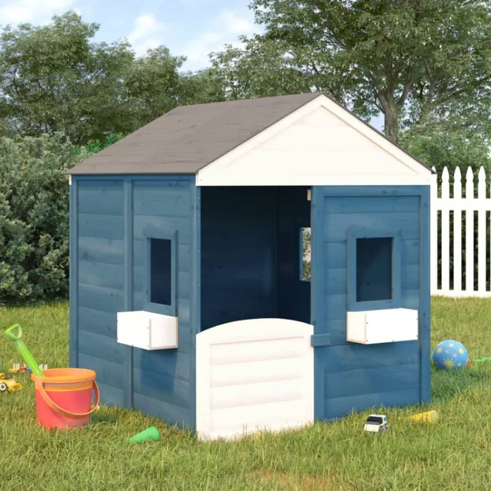 vidaXL Estructuras Para Juegos Al Aire Libre-Casa de juegos con puerta con cierre y macetas madera abeto