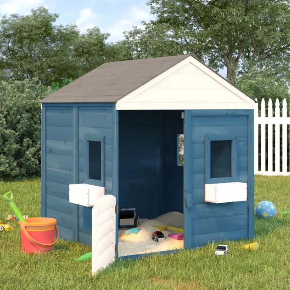vidaXL Estructuras Para Juegos Al Aire Libre-Casa de juegos con puerta con cierre y macetas madera abeto