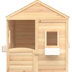 vidaXL Casa de juegos con puerta con cierre y macetas madera abeto Marrón Discount