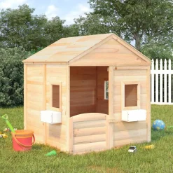 vidaXL Casa de juegos con puerta con cierre y macetas madera abeto Marr&oacute;n Discount