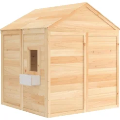 vidaXL Casa de juegos con puerta con cierre y macetas madera abeto Marrón Discount
