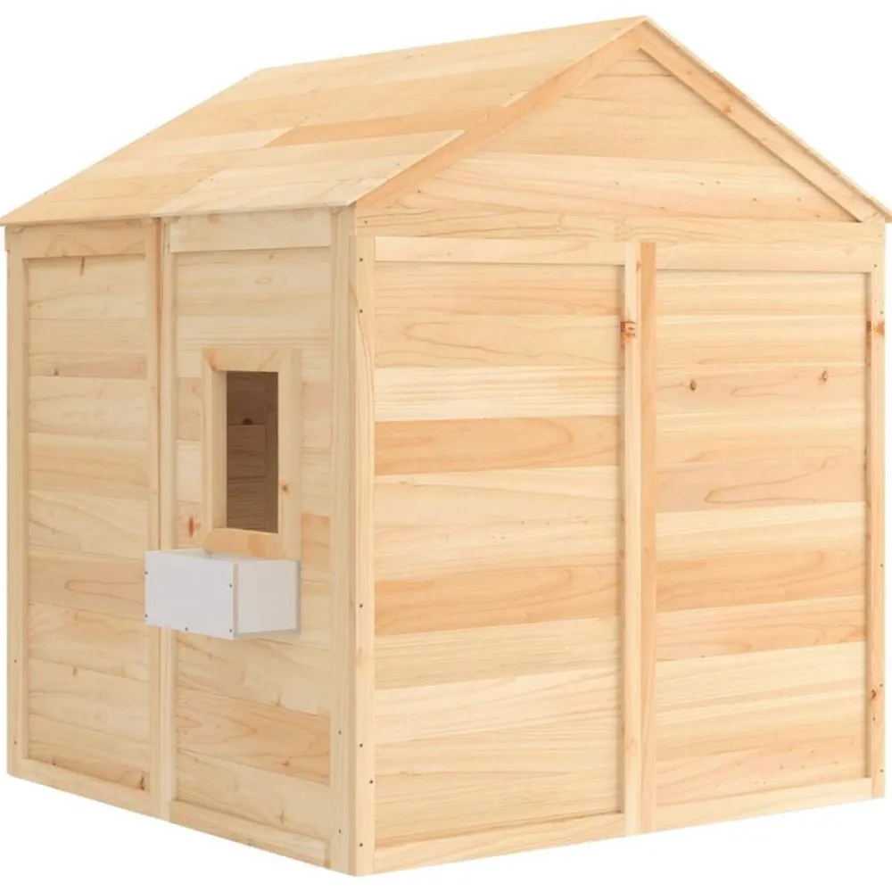 vidaXL Casa de juegos con puerta con cierre y macetas madera abeto Marrón Discount