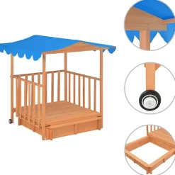 vidaXL Casa de juegos para niños con arenero madera abeto azul UV50 Sale