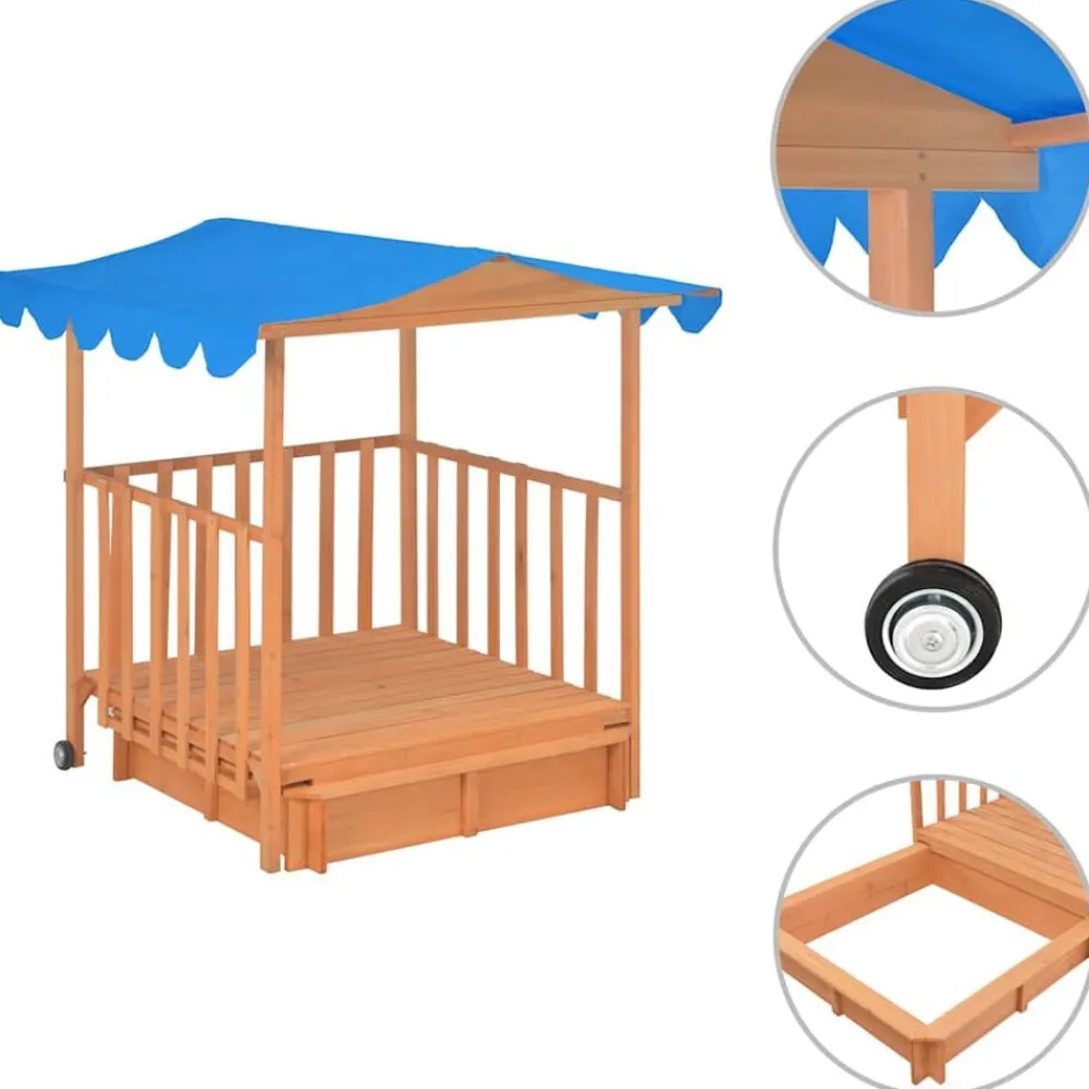 vidaXL Casa de juegos para niños con arenero madera abeto azul UV50 Sale