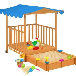 vidaXL Casa de juegos para niños con arenero madera abeto azul UV50 Sale