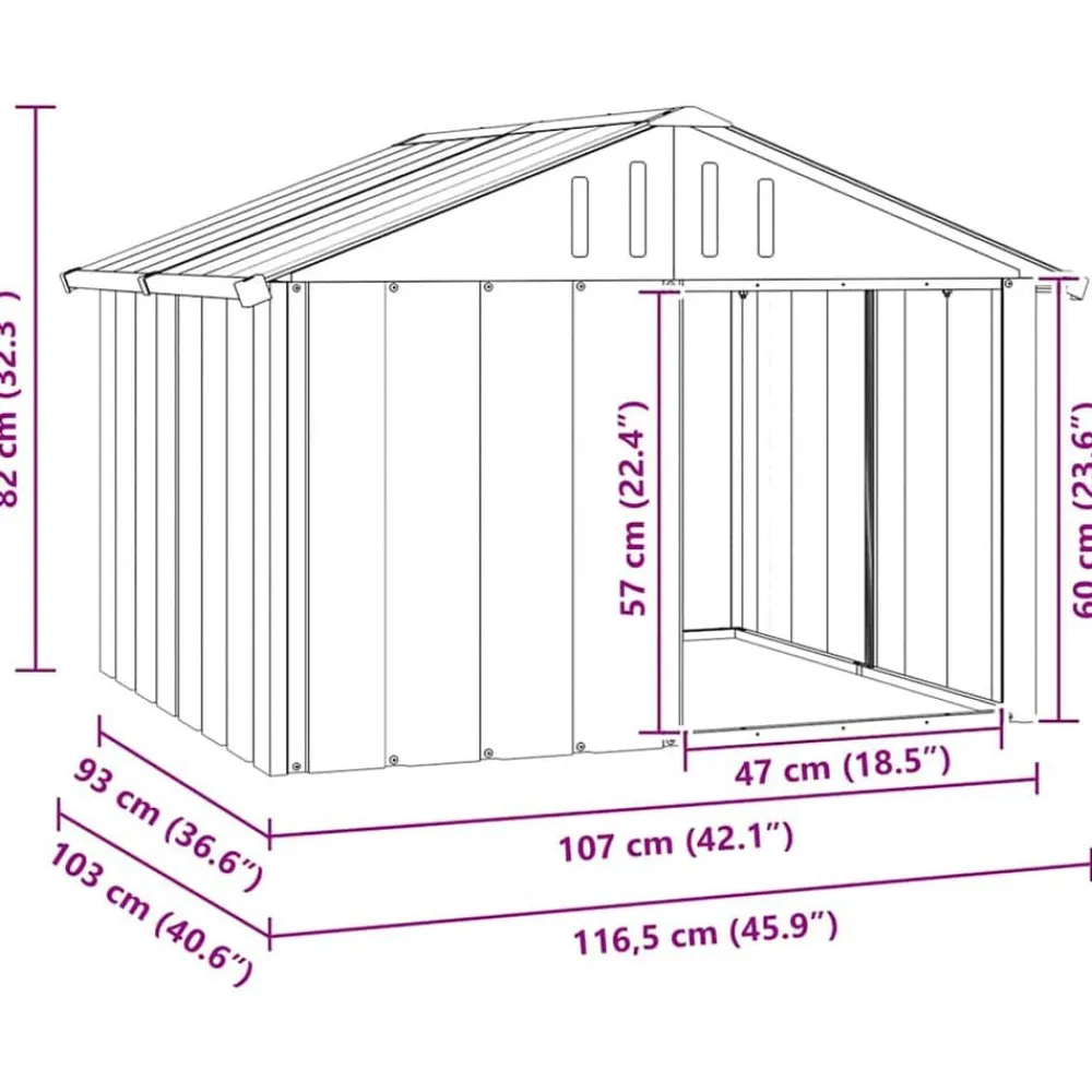 vidaXL Casa de perro acero galvanizado 116,5x103x81,5 cm Antracita Outlet