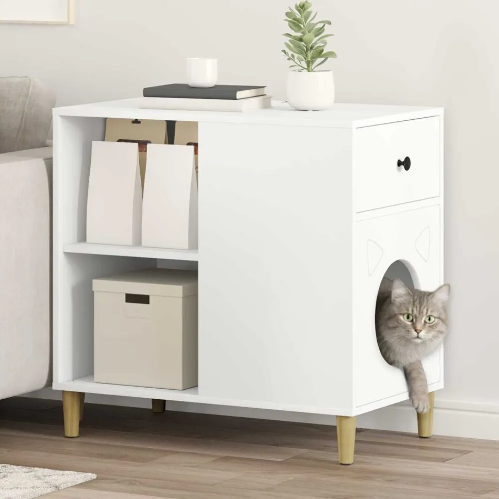 vidaXL Casa para Gatos 72 x 42.5 x 70 cm Madera de ingeniería White Best